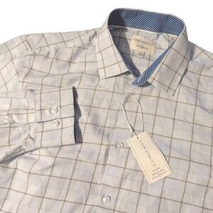 NWT CON.STRUCT Mens Windowpane Dress Shirt Blue XL 17-17.5‎ 34-35 4-Way Stretch